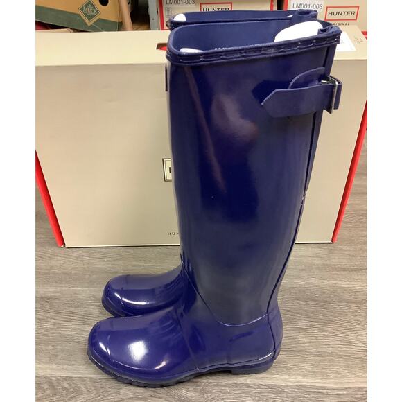 HUNTER Sz 8 Melody Blue Gloss Original Back Adjustable Rain Boots Pull On LM1-38 - Picture 3 of 10